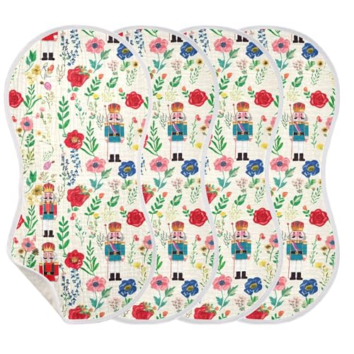Burbuja Nutcracker Wildflowers Muslin Baby Burp Cloths, Soft & Absorbent Cotton Burping Rags for Newborn Boys & Girls, 4 Pack