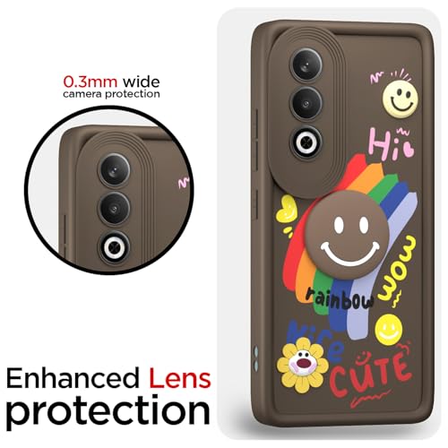 Image of Pikkme Back Cover for OnePlus Nord CE 4 5G | Soft Silicone| Cute Rainbow Smile & 3D Cartoon Flower Design | Shockproof Raised Camera Protection Bumper Case (Brown)