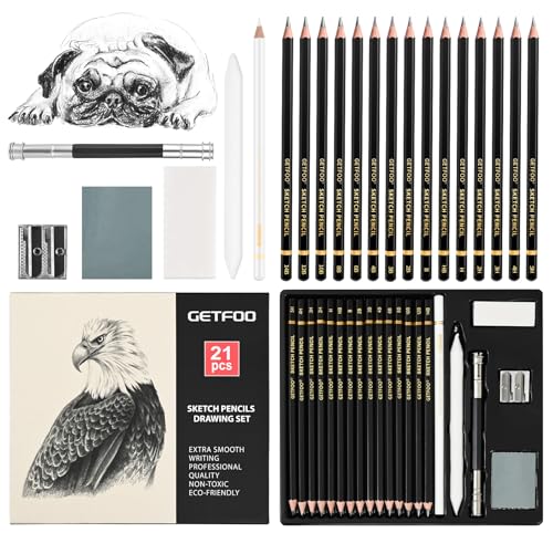 GETFOO Drawing Sketching Pencil Set 21 Pack Art Pencil Kit with Graphite Pencils (14B-5H), Charcoal...