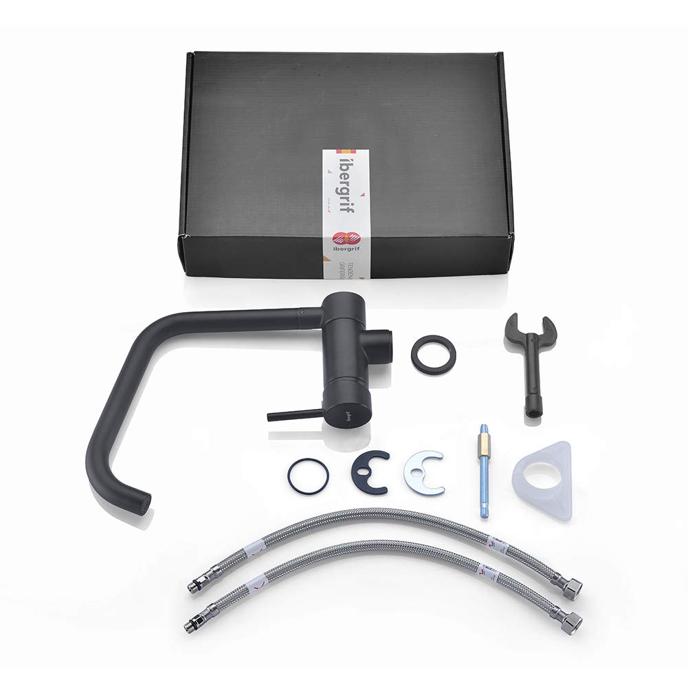 Ibergrif Grifo Cocina Abatible, Grifo de Fregadero Plegable Giratorio 360° | Grifo Cocina Bajo Ventana de Acero Inoxidable 304, Mezclador Fregadero Agua Fría y Caliente para Cocina-Negro