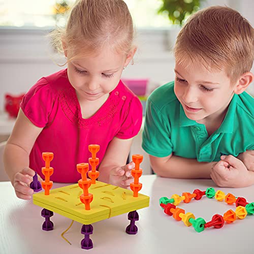 Image of Rainbow Pegs and Board Deluxe 200pc Set, Montessori Baby Toys, Stacking and Lacing Pegs, Baby and Toddler Toys, Play and Learn STEM Toy, Fine Motor Skills, Ages 3+