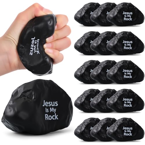 Civaner 15 Pcs Funny Jesus Inspirational Stress Balls 3.9 Inch Jesus is My Rock Squeeze Balls Bible...