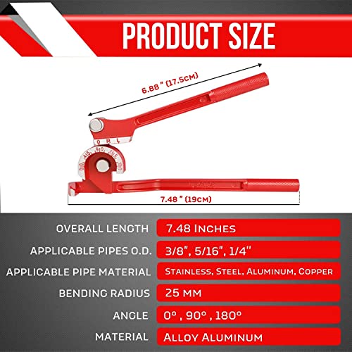 Flexzion Tube Bender Tool - Manual OD Tubing Bending 3 Size 1/4" 5/16" 3/8" 180 Degree Lever Type Heavy Duty Bend Copper Brass Aluminum & Soft Metal for HVAC Water Gas Pipe Automotive Plumbing (Red) - Image 7