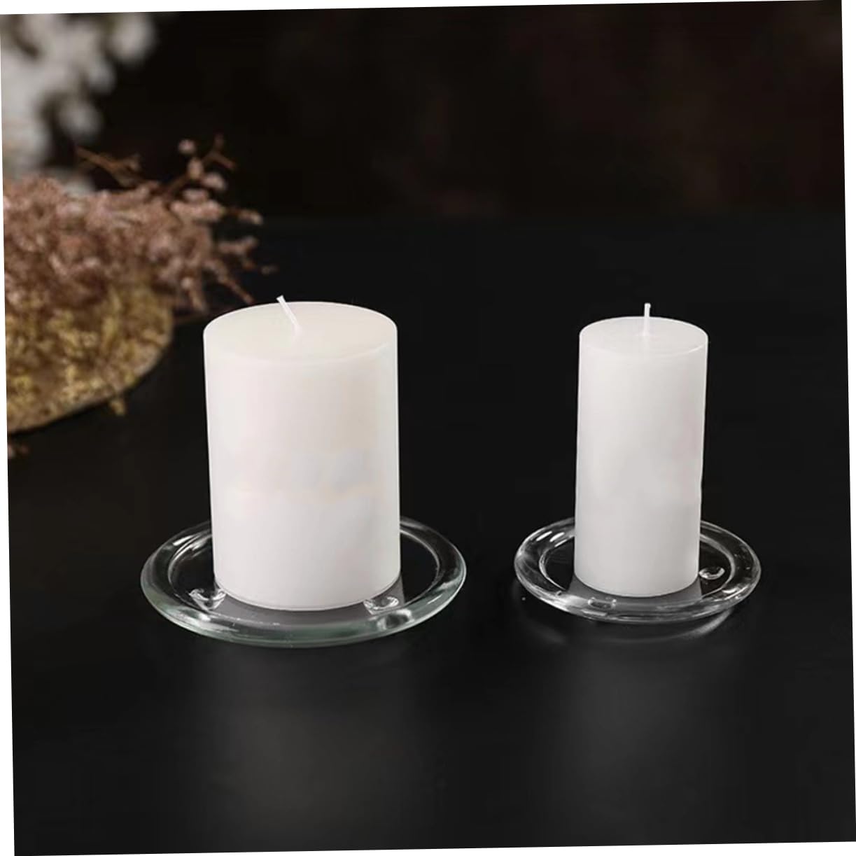 BESTOYARD 5pezzi Sottobicchieri per Candele in Vetro Rotondi Portacandele Colonna Vassoi Decorativi Sottobicchieri per Candele per Casa e Eventi