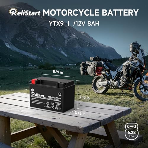 Image of Motorcycle Battery YTX9 12V 8Ah, Powersports Batteries High Performance, AGM Maintenance Free Battery for Bike ATV Scooter
