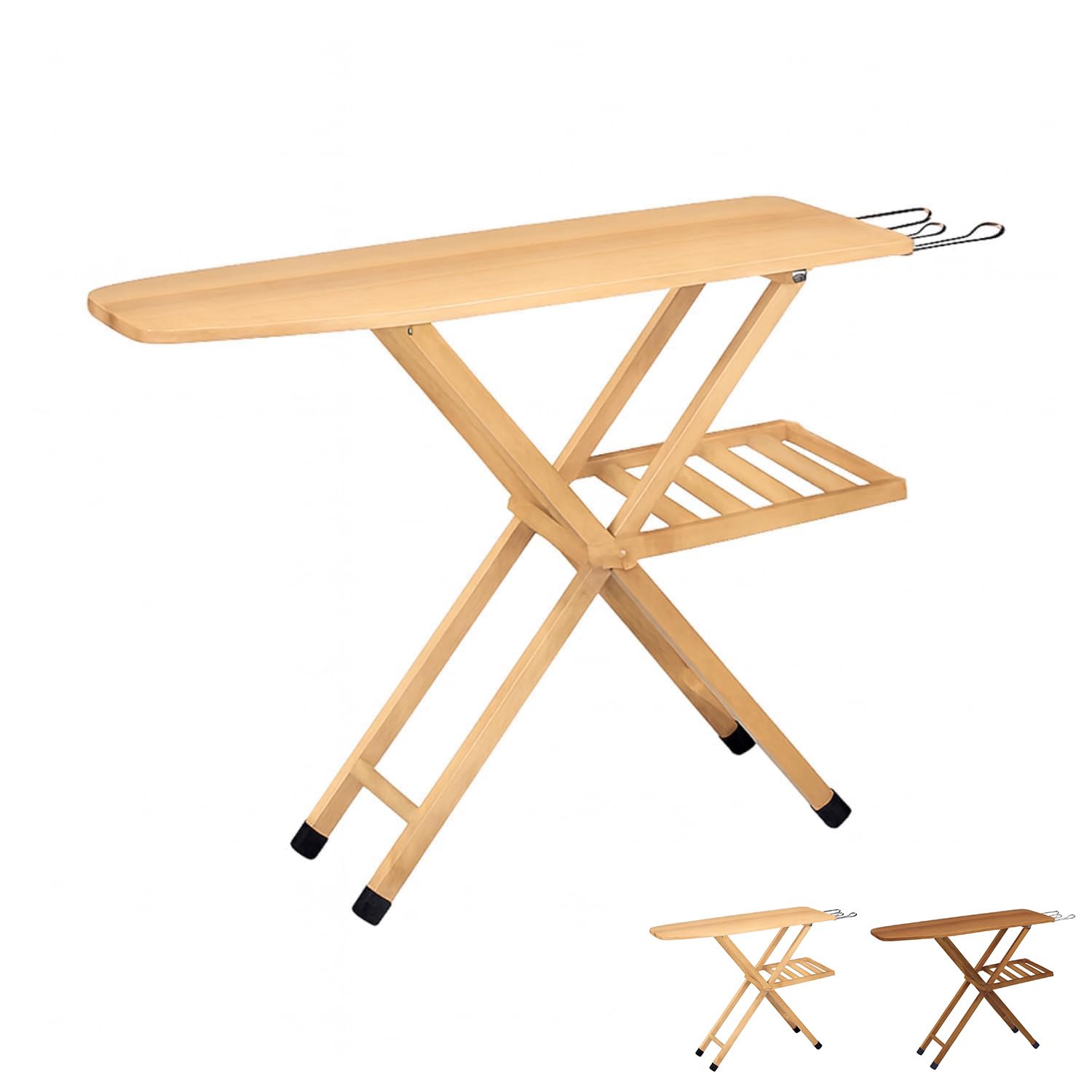 Paluplus Asse da Stiro Pieghevole in Legno di Faggio, Misura 120x35 cm, Altezza regolabile 3 Posizioni e Poggiaferro, Tavola da Stiro con Copriasse in Omaggio, Made in Italy -514F-6,3 (Naturale)