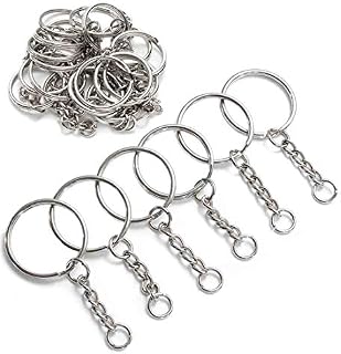 YHYZ Keychain Ring Set, 1 Inch Splits Key Ring Hoops (25mm) with Chain + Jumper Rings, Metal Sliver Keyring Chains, for DIY Craft Tassels Resin Art Jewellery Making Attachment (30 Sets)