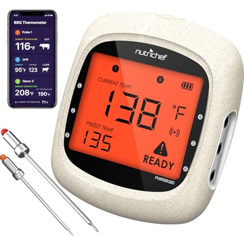 NutriChef Bluetooth Meat Thermometer for Grilling and Smoking, up to