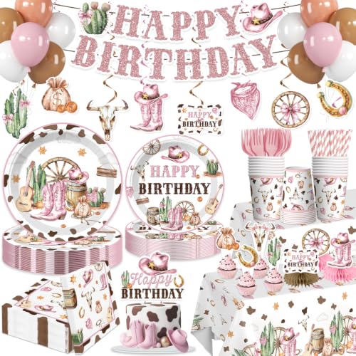 201pcs Western Cowgirl Birthday Party Decorations Tableware Set 25 Serves