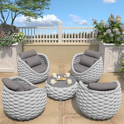 TWT 5-Piece Aluminum Patio Furniture Set, Outdoor Armchairs with Coffee Table, Metal Sofa Set for Deck, Porch, Balcony, Indoor