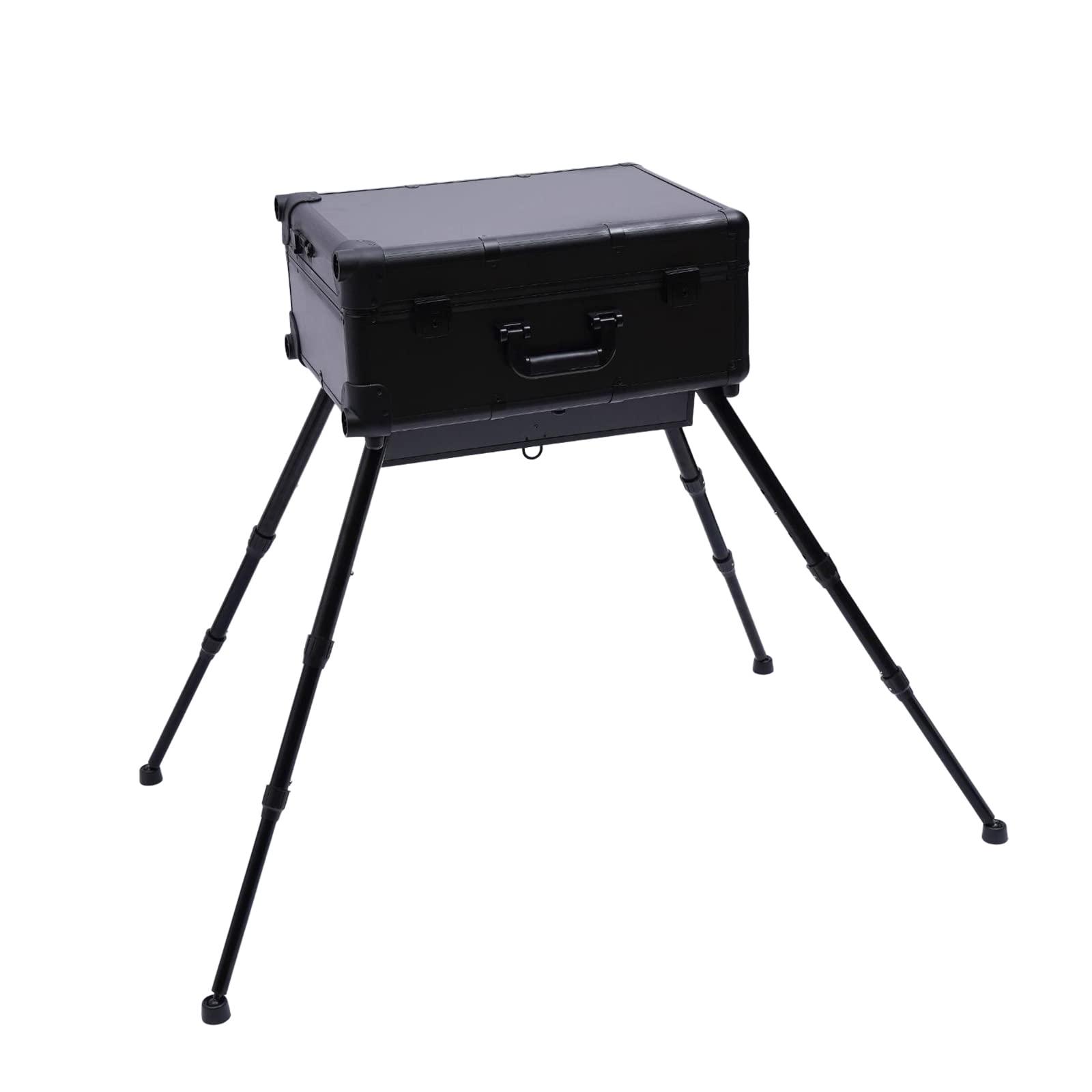 Makeup Train Case with 4 Rolling Wheels &amp; Lights &amp; Mirror Adjustable Legs Rolling Make-Up Case Cosmetic Train Table 12V Mobile Barber Station for Hairstylists Nail Tech (Black)