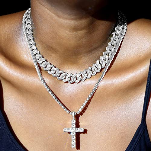 Cuban Link Chain for Men Women Cross Necklace for Men women Iced Chain Miami Cuban Link Chain Cross Pendant Diamond Chain for Men Religious Jewelry3