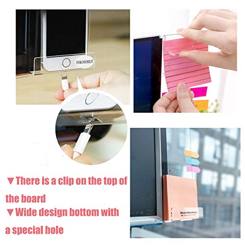 Monitor Memo Board,2 Pcs Acrylic Message Memo Boards Pad Phone Holder Left & Right Computer Monitors Screen Side Panel Sticky Reminder with Sticky Notes + Colored Index Tabs