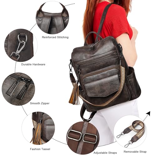 Image of Shrrie Leather Womens Backpack Purse Convertible Crossbody Shoulder Strap | Water Resistant Flap Fashion Backpack,Magnetic Pocket Design,Anti-theft Pocket,Adjustable Strap for Work College Casual