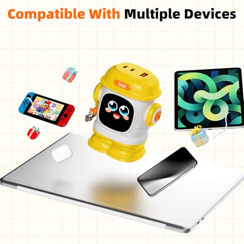 Image of Divoom Dipow 65W USB-C Charger 3-Port Fast GaN Charger with DIY Pixel Display Foldable Compact Wall Block Power Adapter for iPhone 17 /16 MacBook iPad Galaxy S23 /S24 Switch Yellow (with 100w Cable)