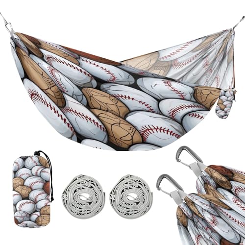 ATTX Baseball Balls Pattern Camping Hammock - Lightweight & Portable Hammocks, Heavy Duty 330lbs Capacity for Indoor, Hiking, Backpacking, Travel, Backyard, Beach#330