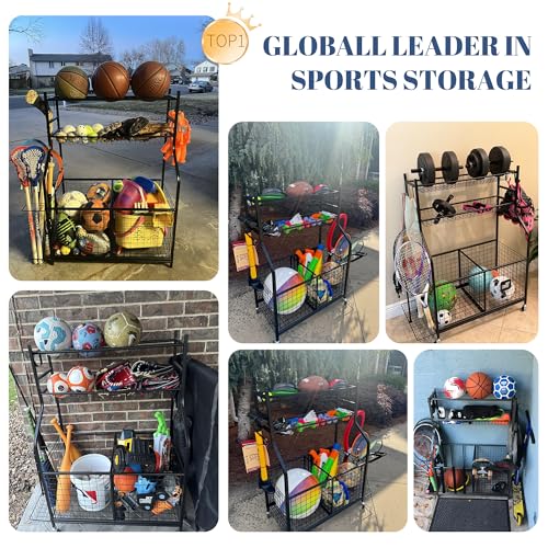 Mythinglogic Sports Equipment Garage Organizer,Garage Ball Storage for Sports Gear and Toys, Rolling Ball Cart with Wheels for Indoor/Outdoor Use