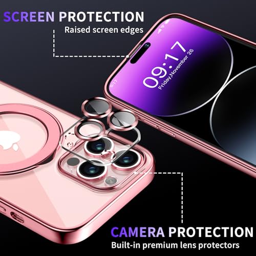 Image of Magnetic for iPhone 14 Pro Max Case with Invisible Stand[Compatible with MagSafe][Full Camera Lens Protector][Military Drop Protection] Shockproof Not Yellowing Clear Slim Soft for Women Men