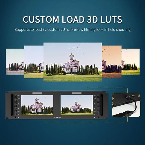 Image of FEELWORLD D71 Plus-H Dual 7 Inch 3RU Broadcast Rack Mount Monitor with Waveform LUT IPS 1920x1200 HD LCD Screen HDMI AV Input and Output