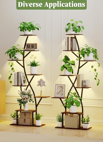 Image of Plant Stand Indoor with Grow Lights 65 inch Tall Plant Shelf Corner Lighted Plant Stands for Indoor Growing Multiple Metal 8 Tiered Large S-Shape Display Shelves Plant Rack for Home Decor Patio Balcony