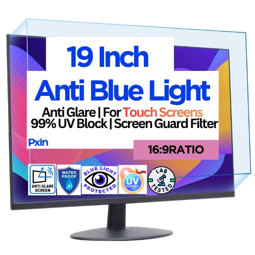 Image of Pxin 19 Inch (16:9) Monitor Screen Protector | Anti Glare | Touch Support | Blue Light Filter | 99% UV A /B /C Block | Scratch Resistant Matte Film | Reduce Digital Eye Strain