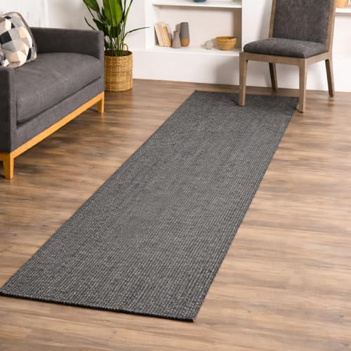Image of Size 2x12 feet Cotton Braided Runner Rug, Small Throw Runners for Kitchen Bedroom Bathroom Laundry Room, Low-Pile Washable - (Charcoal Rectangular, 2x12 feet)