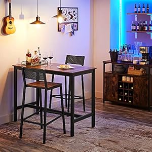 VASAGLE Bar Stools Set of 2 Bar Chairs Tall Bar Stools with Backrest Industrial in Party Room Rustic Brown and Black ULBC070B01