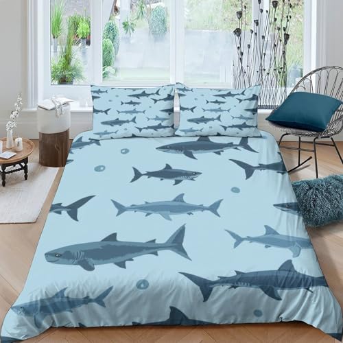 Housse de couette requin 3D parure lit enfant 140x200 imprimé