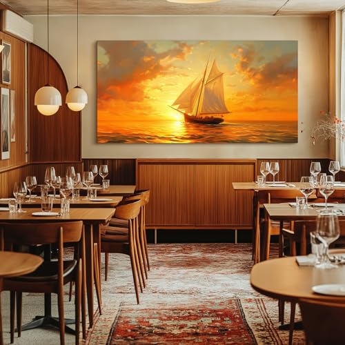 crmotu Sailboat Wall Art, Large Landscape Wall Art, Nautical Wall Decor, Sunset Painting Canvas Prints, Ocean Pictures for Living Room Bedroom Dining Room Hallway Office Home Hotel Artwork 30x60inch