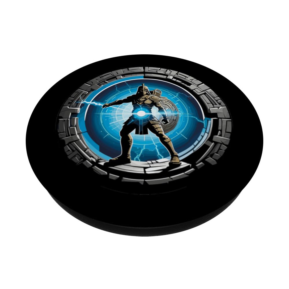 a Samurai-warrior stepping thru a star-gate to another realm PopSockets Swappable PopGrip, Black - Image 2