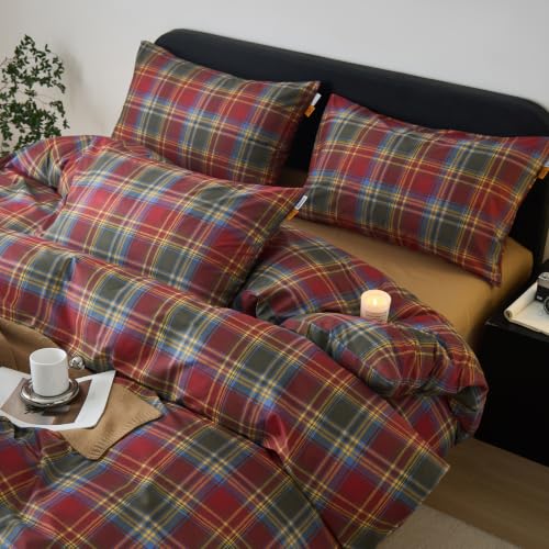 Image of EAVD Retro Gingham Plaid Duvet Cover Set Twin 3-Piece Red&Green&Blue&Yellow