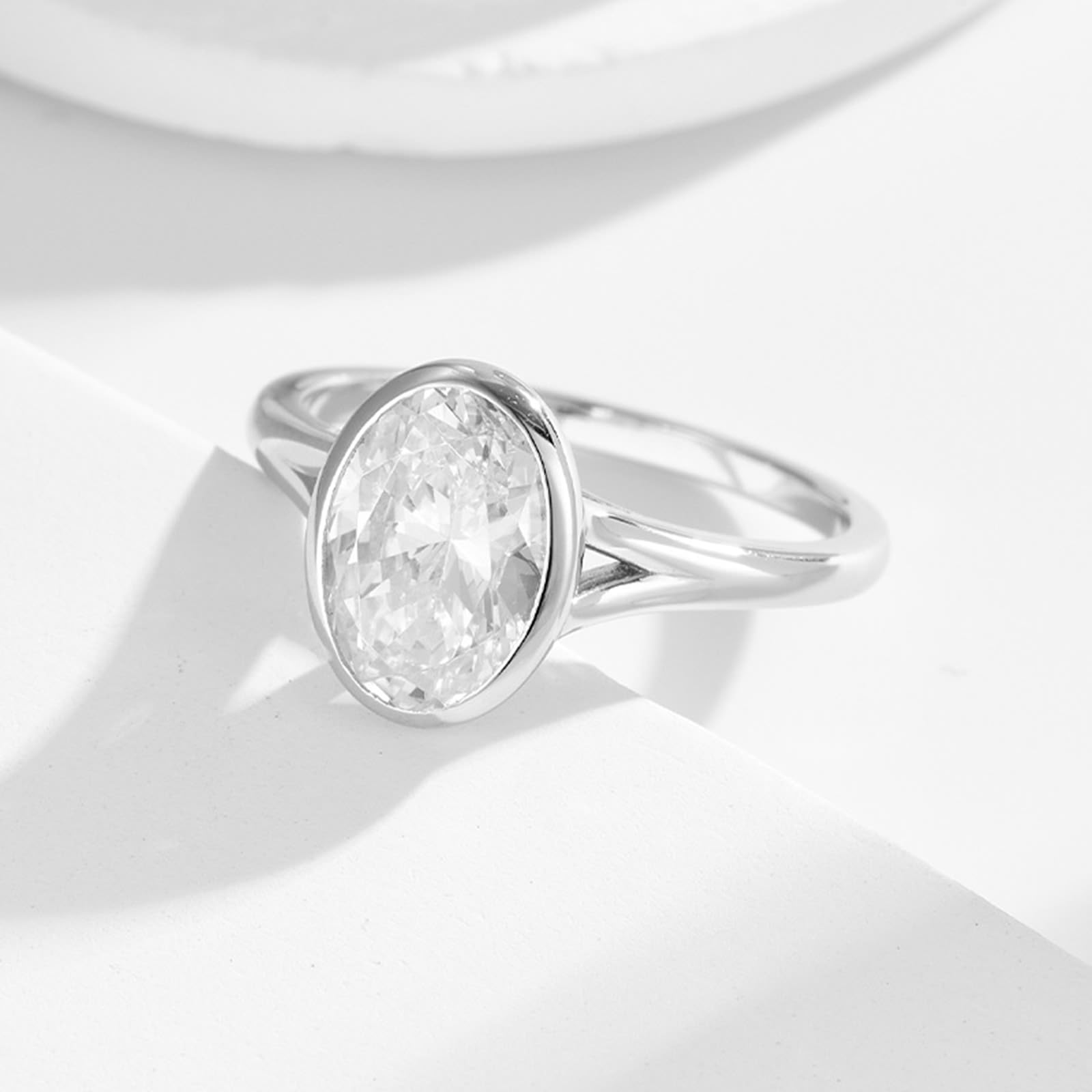 Anillo de compromiso de oro blanco de 9 K/14 K/18 K con moissanita ovalada, anillos de boda solitarios
