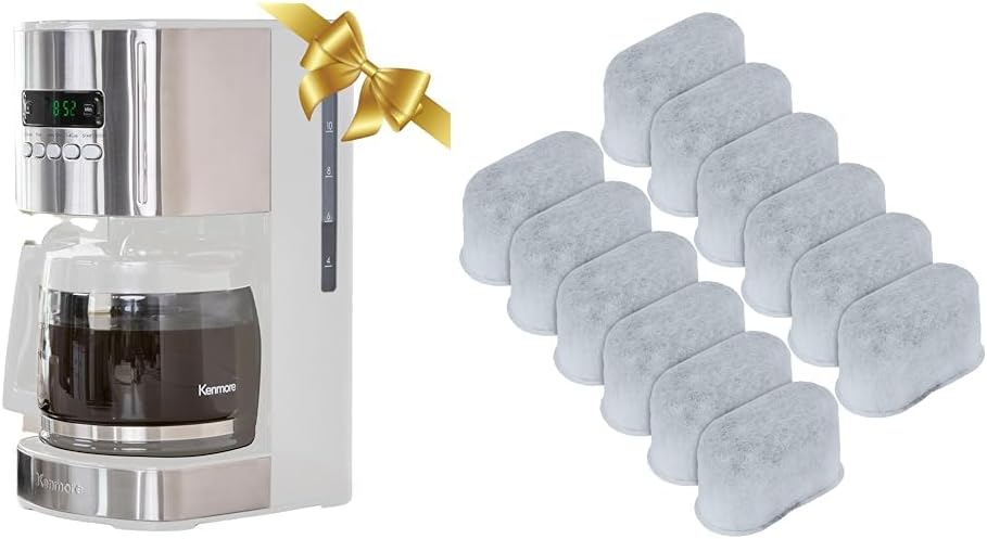 Kenmore Elite Espresso Machine Automatic Tamp With Grinder Milk Frother Stainless Steel & Kenmore/Keurig/Cuisinart/Braun compatible replacement charcoal water filter 12 Pack pure