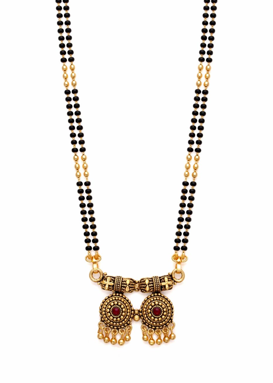 22K Gold Plated Traditional Mangalsutra for Women | Double Layer Black Beads Chain with American Diamond Butterfly Pendant | Valentine Gift for Wife Girlfriend | Romantic Anniversary Wedding Ethnic Jewellery Necklace | Gold Look Marriage Jewellery-image-30