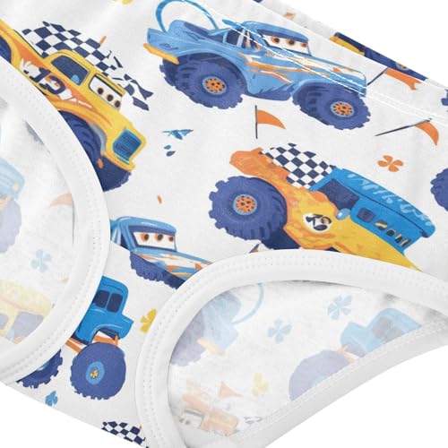 Wusikd Cute Monster Trucks Girls' Underwear Cotton Checkered Flags Girls Briefs Soft Toddler Underwear 2T4