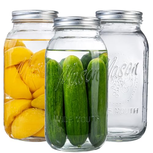 WELLIFE 3 Pack 64oz Wide Mouth Mason Jars Half Gallon Mason Jar for Pickling Canning Fermenting and Food Storage Microwave & Dishwasher Safe