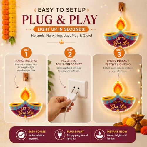 Image of Desidiya Diya LED Hanging Light | Warm White Double-Sided Festival Decor | Double-sided illuminated artwork offers vibrant visibility from both front and back.