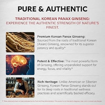Panax Ginseng 1500 mg - Red Korean Ginseng Supplement for Men - Extra Strength 10:1 Extract - Energy, Focus, Productivity & Performance - Natural & Vegan - Lab Tested - 120 Capsules, 2 Month Supply