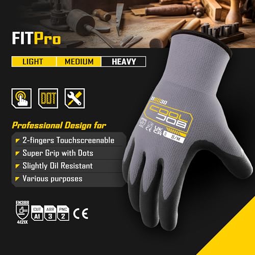 COOLJOB 3 works Nitrile Rubber Work Gloves with Grip Dots, Gardening Gloves with 2 Fingers Touchscreen - Image 2
