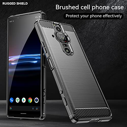 Evunnbc Slim Case For Sony Xperia Pro-I, Sony Xperia Pro-I Case, Tpu Shock Absorption Technology Full Protective Case Carbon Fiber Cover For Sony Xperia Pro-I Smartphone (Black) #TOP1