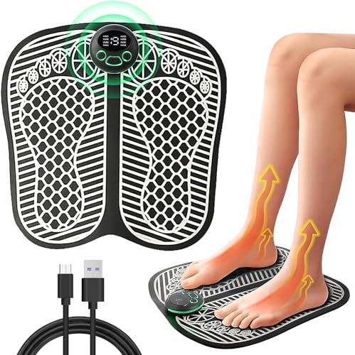 LorSou Masajeadora de pies EMS,Masajeadores Eléctricos para pies,Plegable Masajeador de pies,para Circulación Sanguínea y Alivio del Dolor Muscular,8 Modos y 19 Intensidades,Recargable por USB