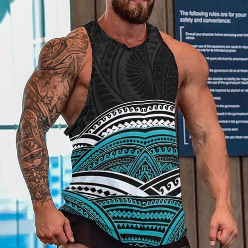 JooMeryer Polynesian Tank Top for Men Tribal American Samoa Printed Workout Gym Muscle T-Shirt2