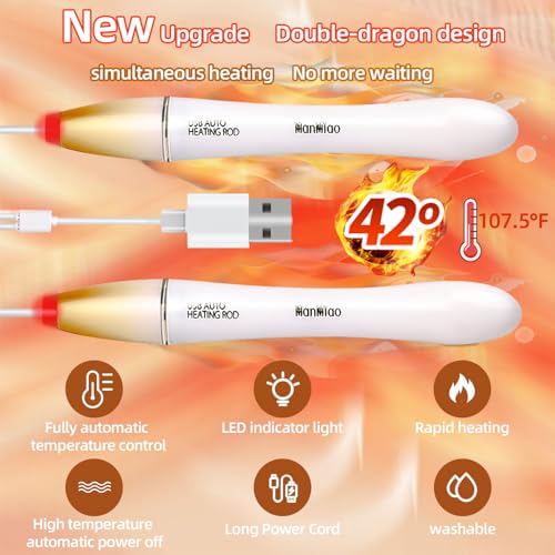 Image of Dual Head Heating Stick LED Indicator Light Heating Stick USB Hand Warmer 42℃ Automatic Control Fast Heating Portable Carrying Outdoor Heating Tea /Coffee /Water, 2 Heaters Combined into 1 Cord
