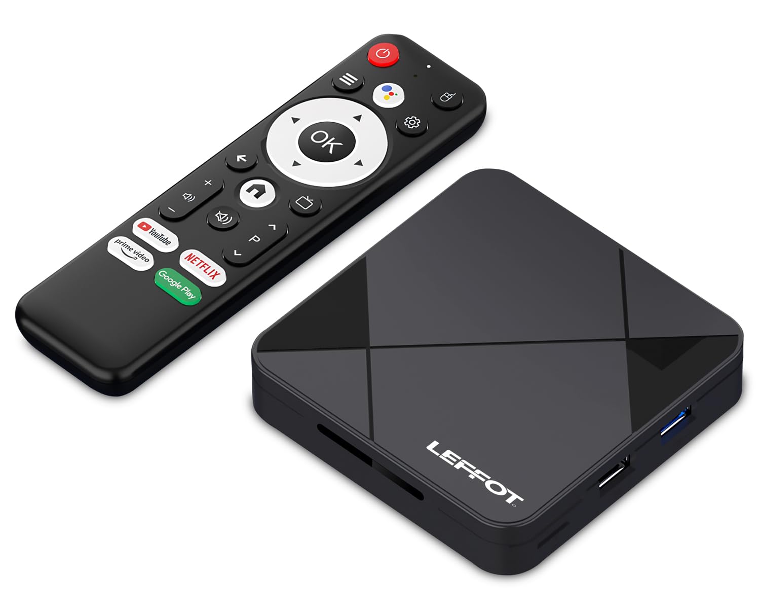 LEFFOT Android TV Box, RK3518 4K Ultra HD Smart TV-Box Android 14, 2GB RAM + 16GB ROM, Soporte HDR10, Remoto de Voz, 2.4G y 5G WiFi 6, Ethernet 100M, BT 5.4, USB 3.0, RK3518 Quad Core A53