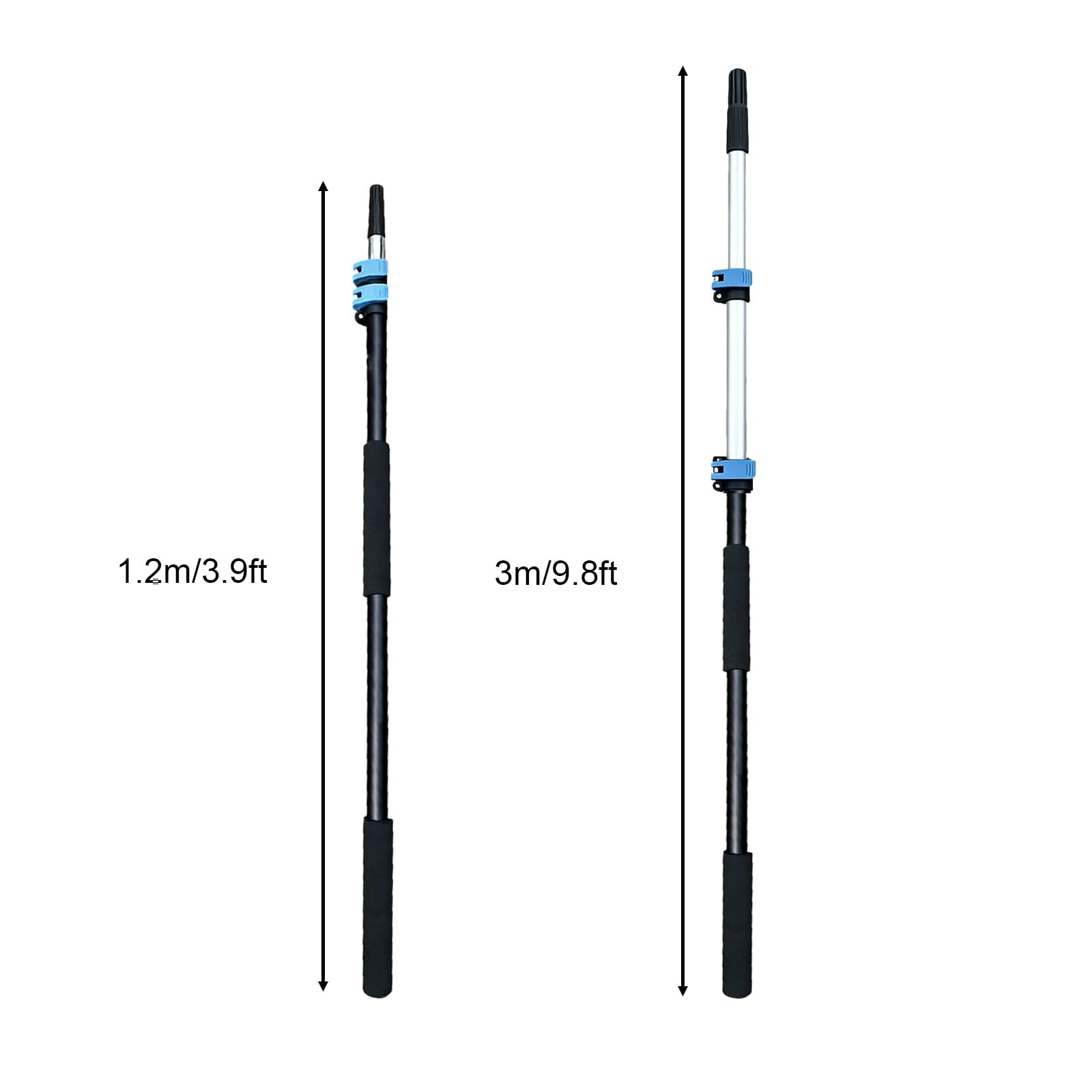 Asta di prolunga lega di alluminio, bastone telescopico leggero | Fibbia Blocco Rinforzata, Impugnatura Spugna Antiscivolo per Rulli Pittura & Strumenti Pulizia(3m/9.8ft)