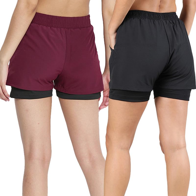 Image of CHKOKKO Gym Shorts for Women Workout Sports Running Quick Dry Fit Double Layer Inner Compression with Pockets Breathable Lightweight Wear