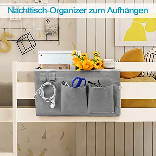 Fittoway Betttasche Bett Organizer Hängetasche Hochbett Aufbewahrungstasche für Buch, Magazin, Spielzeug, Handy, Kopfhörer (Grau) - Image 3