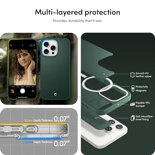 Image of Spigen Cyrill Kajuk Mag | iPhone 15 Pro Max Case | iPhone 15 Pro Max Back Cover | Faux Leather+TPU+PC - Forest Green