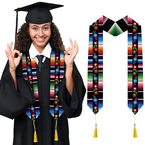 TAKEALOOKO Mexican Graduation Stole Class of 2026 - Mexico Graduations Sash, Colorful Floral Printed Serape for Graduation's Day