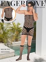 Eagerlove Sexy Bodystocking Herren Overalls Fishnet Catsuit Schwarz-Stil-10 – Ansicht 2